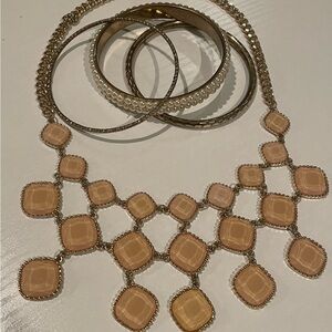 ✨ 4-Piece Statement Bib Necklace & Gold Bangle Set ✨